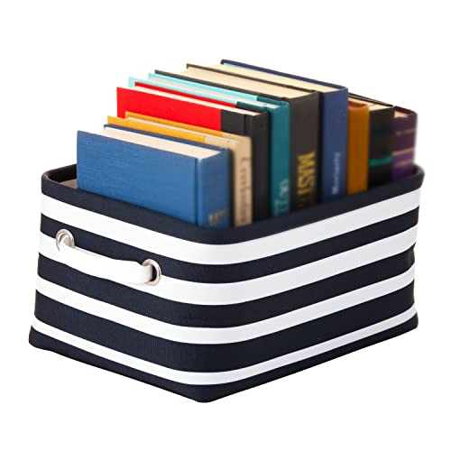 Canvas Storage Basket Organizer | Fabric Rectangular Basket With Handles For Toys, Linen Closet, Clothes | Ideal Cube Storage Bin For Shelves, Black And White Striped #TOP3