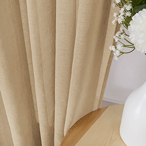 Tollpiz Sheer Tier Curtain Linen Textured Half Kitchen Curtains Sheer Light Filtering Rod Pocket Voile Small Curtains For Bathroom, 25 X 36 Inches Long, Beige, Set Of 2 Panels #TOP2