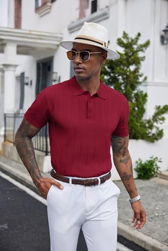 Image of COOFANDY Mens Knit Polo Shirts Short Sleeve Ribbed Textured Polo Shirt Lightweight Casual Golf Shirts Collared T Shirt