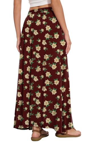 Image of Womens Maxi A-line Long Skirt Casual 2026 Elastic High Waist Flowy Skirts with Pockets