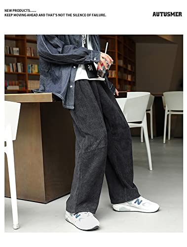 Utcoco Men's Corduroy Cargo Pants Mid Waist Relaxed Fit Straight-Leg Casual Pants (Medium, Black) #TOP4