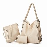 PU Leather Purses ​3PCS, Hobo Crossbody Bags Set for Women, 3 in 1 Convertible Backpack for Ladies Shoulder Bags satchel Bags (White)