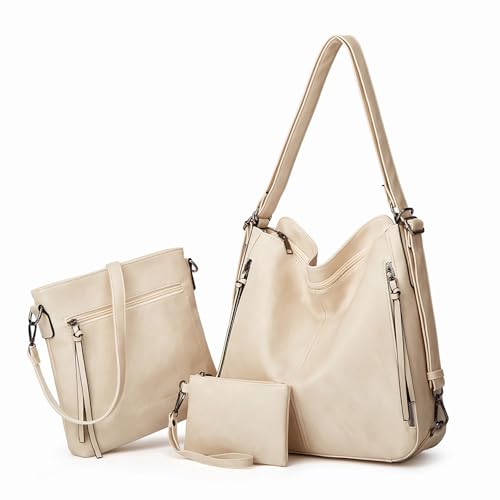 Image of PU Leather Purses 3PCS, Hobo Crossbody Bags Set for Women, 3 in 1 Convertible Backpack for Ladies Shoulder Bags satchel Bags