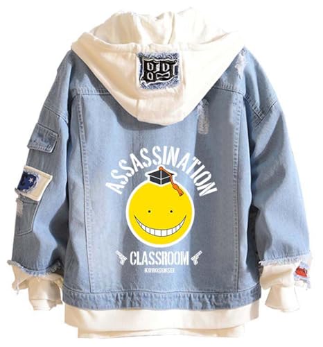 Cnulaueu Anime Shiota Nagisa Cosplay Costume Assassination Classroom Blue Denim Jacket Coat Halloween Outfits Sweater (Blue 3, Large)