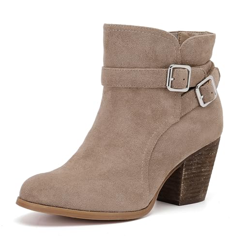 Luoika Women's Wide Width Ankle Boots - Black Brown Short Boots Block Low Heel Side Zipper Booties.