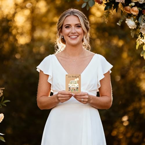 QijAOPD Hochzeitskarte Geldgeschenk Holz, Karte Hochzeit Auto Motiv, Hochzeitsgeschenke für Brautpaar mit Umschlag, Geldgeschenke Verpackung, Glückwunschkarte zur Vermählung für Eheleute Feier