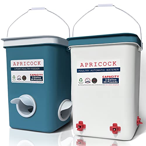 Large Capacity Automatic Chicken Waterer And Feeder Set - Chicken Watering Products, Chicken Coop Accessories, Chick Supplies, Poultry Feeding Equipment Kit, 3 Gallon/26 Pounds #TOP4