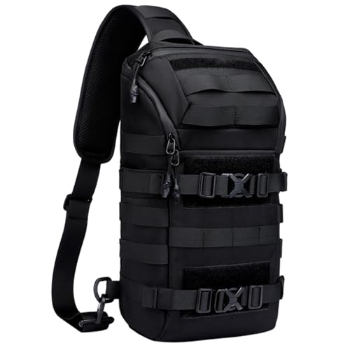 Tressify Armed Chest Pack, Waterproof Sling Backpack for Men, 15.7 X 4.7 X 8.7 in, Black, Ideal for Hiking, Cycling, and Travel