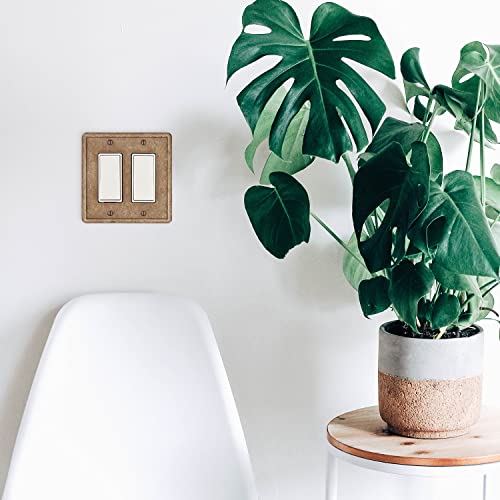 Questech Décor Double Rocker Light Switch Cover, 2-Gang Electrical Wall Plate, Double Switch Decorator Standard Size Gfci Receptacle Cover, Decorative Tumbled Texture, Noche #TOP6