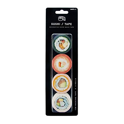 Suck UK Sushi Tape | Decorative Paper Washi Tape | Novelty Masking Adhesive Tape | Set of 4 Quality Tapes | Quirky & Cute Design