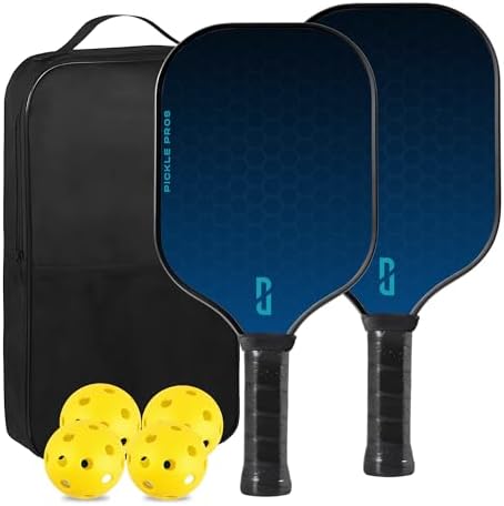Pickleball Rocks Pickle Pros Set of 2 Fiberglass Pickleball Paddle Racket with 4 Balls ...