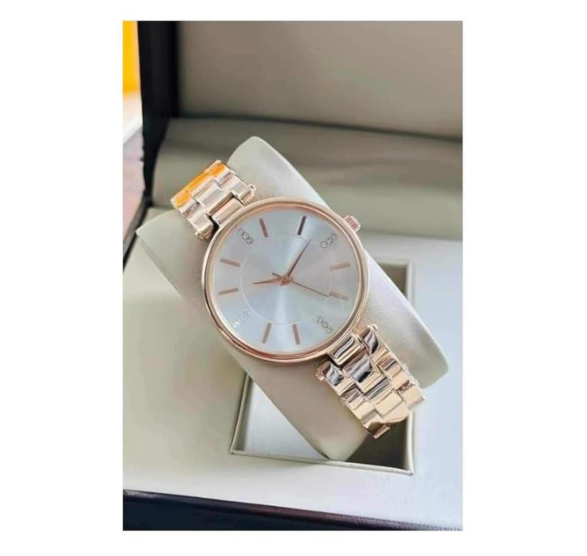 Women's Rose Gold Ladies Watch with Blue Dial & Crystal Markers