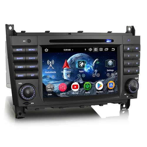 Erisin 8-Core 4GB+64GB Android 14 Radio Coche CD DVD para Mercedes Benz Clase C W203 Clase CLC Clase G W463 Soporte GPS Navegador CarPlay Android Auto Bluetooth 5.0 Dab+ WiFi 4G DSP USB RDS Canbus