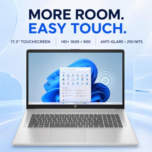 Image of HP 17.3 inch HD+ Touchscreen Laptop, AMD Ryzen 5 7430U 6-Core Processor, 64GB DDR4 RAM, 2TB PCIe NVMe SSD, Wi-Fi 6, 720p HD Camera with Privacy Shutter, Numeric Keypad, Fast Charge, Windows 11 Home