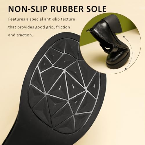 Women's Genuine Leather Platform T-Strap Mary Janes Retro Round Toe Adjustable Buckle Chunky Heel Pumps Comfortable Work Uniform Dress Shoes4