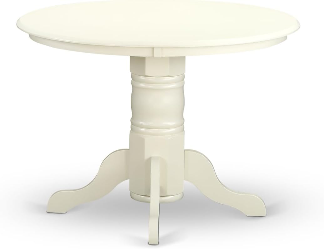HomeStock Round Kitchen Table 42 Inch - Linen White Dinette Table with Pedestal Base - Elegant Dining Table