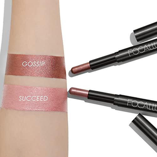 Focallure 2 Pcs Shimmer Cream Eyeshadow Stick,Brightener Eyeshadow Pencil Crayon,Highlighter Eye Shadow Stick Sets With Crease-Proof Formula,Long Lasting Waterproof Eye Shadow Make Up,Silky Peach #TOP4