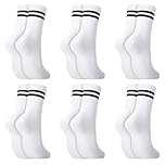 QILUCKY 6 Pairs Ladies Sports Socks, Ankle Crew Socks for Women, Gym Leisure Striped Mid-Calf Athletic, Cotton Breathable Moisture Socks (UK, Numeric, 4, 7, Regular, Regular, 6, white)