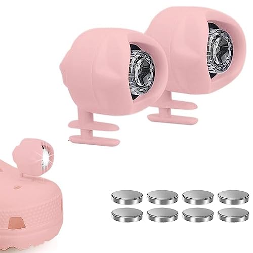 Ygapuzi Lot de 2 phares pour chaussures Croc, chaussures légères et imperméables, breloques lumineuses qui brillent pendant 72 heures dans l'obscurité (Couleur rose)