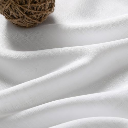 Image of Nanspring Extra Wide White Linen Curtains W100xL102 Inch Back Tab