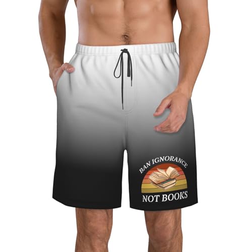 Ban Ignorance Not Books Men's Casual Board Shorts - Elastic Waist Drawstring Swim Trunks Swimwear Bathing Suits,