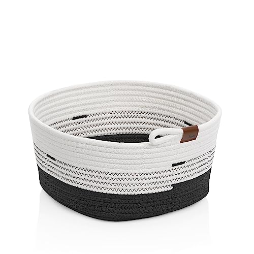 kela Aufbewahrungskorb Ø 32 x 15 cm HEDDA, Baumwoll- Flechtkorb, Seilkorb für Decken, Handtücher, Zeitschriften, Spielzeug, weiß-schwarz