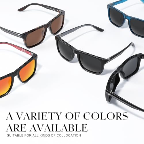 Image of Polarized Sunglasses for Men Women - Square Trendy Retro Sun Glasses Driving Fishing UV Protection, Normal, Black Frame /Black Lenses