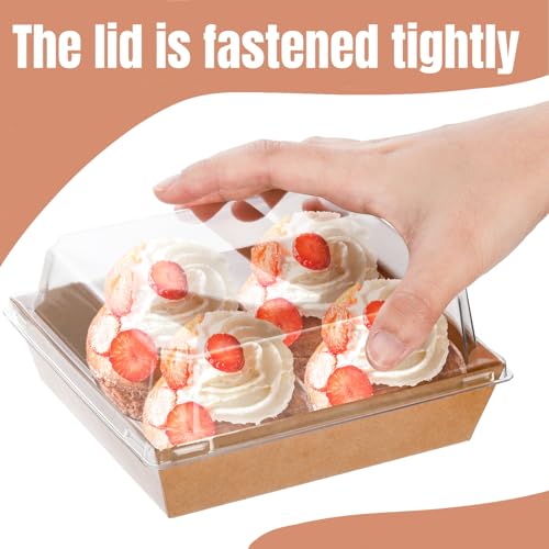 Image of Hiceeden 100 Pack Charcuterie Boxes with Clear Lids, 5.4 inchx5 inchx2.5 inch Paper Bakery Dessert Sandwich Box, Disposable Square Food Containers for Cookies, Donuts, Muffins, Salad, and Pastry, Brown