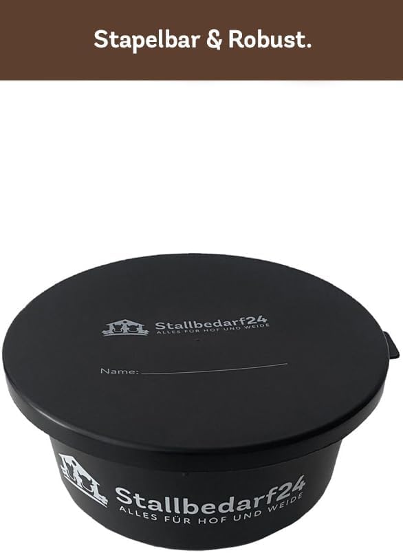 Stallbedarf24® Leckerli Schale – 2 L Aufbewahrungsdose für Futtermittel aus lebensmittelechtem Kunststoff – stapelbar & pflegeleicht – schwarz (mit Deckel)