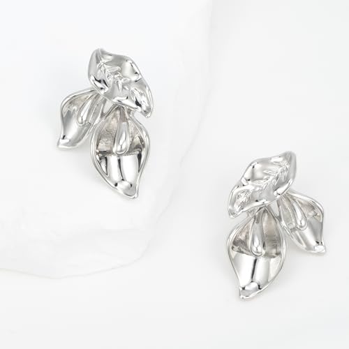 Mierfyni White K Gold Plated Brass Flower Earrings for Women Dangling Big Floral Statement Drop, Faux Silver-Tone Finish Calla Lily Earrings by Mierfyni - Used condition - Image 6
