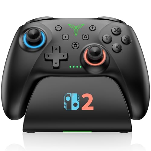 Switch 2 Controller für Switch/OLED/Lite,RGB Lichteffekte Programmierung Pro Controller Wireless mit Ladestation und Turbo, Bluetooth Gamepad mit Hall Joystick Trigger Kein Drift und Dead Zones,Black