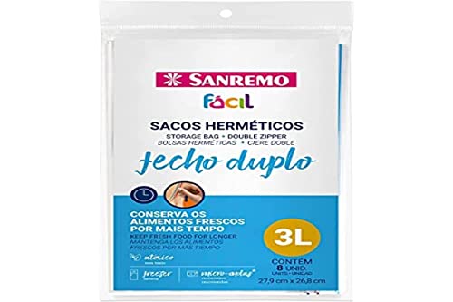 8 Sacos Plásticos Transparentes Para Alimentos 3L Sacos Herméticos Zip Lock Sanremo