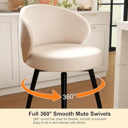 Image of 360 Swivel Modern Bar Stool Set of 3, 26 inch Upholstered Counter Height Bar Stools with Wingback, Soft Linen Fabric, Counter Chairs with Arm for Kitchen Island or Home Bar, Ivory