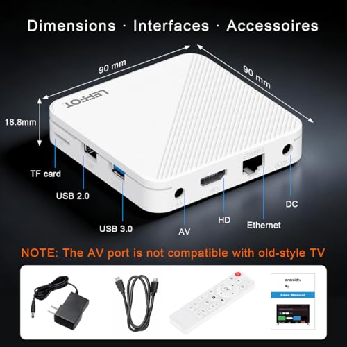 Image of Android 14.0 TV Box 2026, LEFFOT H313 4K Ultra HD Streaming Device for TV | 2GB RAM + 16GB ROM, Support Voice Remote, 2.4G & 5G WiFi 6, 100M Ethernet, BT 5.4 USB 3.0, RK3518 Quad-Core A53