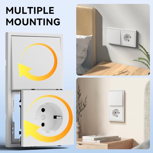 BSEED LIFE Lichtschalter mit Steckdose, 1 Fach 1 Weg Doppelt Lichtschalter Unterputz mit PC Rahmen，80 * 150mm Unterputz Steckdose mit Lichtschalter，Kabelklemmen & Krallen, Einfache Montage，Weiß