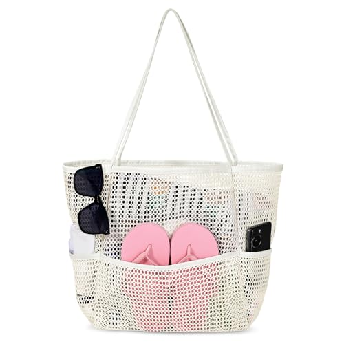 Image of Iioscre Beach Bag for Women, Causal Hobo Handbags with Zipper Inner Pocket, Foldable Swim Tote Bag for Vacation Essentials