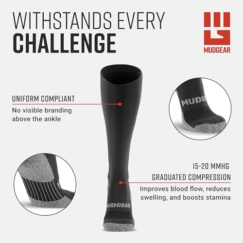 Image of MudGear Graduated Compression Socks, Durable, Sweat-Resistant OCR Performance Socks with Cushioned Footbed, Made in USA