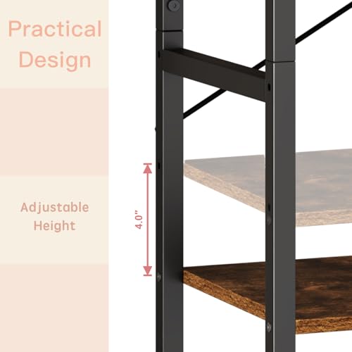 Book Shelf, Adjustable 4-Tier Tall Bookshelf, Wooden Bookcase Shelves for Bedroom, Living Room, Display Shelf for Home, Office, Kitchen, Standing Shelving Unit Storage Organizer BC-BR-4 - Image 5