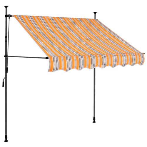 PURADAY Tenda da sole a morsetto, funzionamento a mano, con LED, larghezza 100 cm, colore giallo e blu, tessuto retrattile, resistente all'acqua e allo sporco, resistente ai raggi UV e alle intemperie