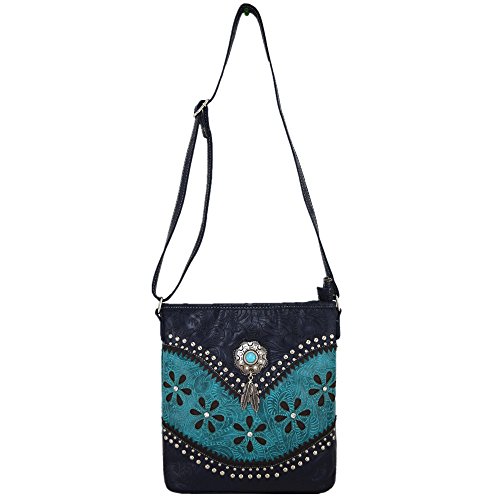 Western Style Tooled Leather Feather Crossbody Handbags Clutch Purse Women Country Everyday Shoulder Bag2