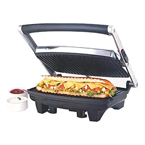 Borosil Jumbo Grill 1000 Watt Sandwich Maker, 2 Slice Automatic Grill Sandwich Maker ,Non-stick Grill plates opens 105 degree, BPA & PTFE Free, automatic temperature control