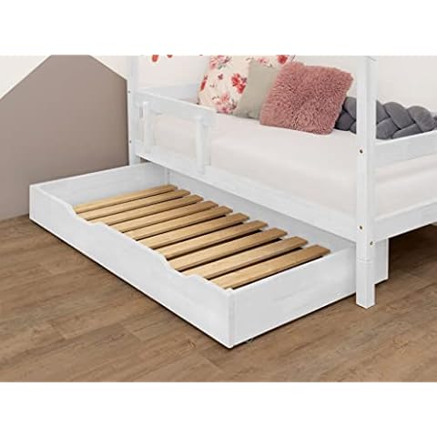 Benlemi Buddy Drawer with Slatted Frame, 70 x 140 cm, White Wooden Boards, Suitable for Benlemi Beds, 100% Natural Varnishes Cover