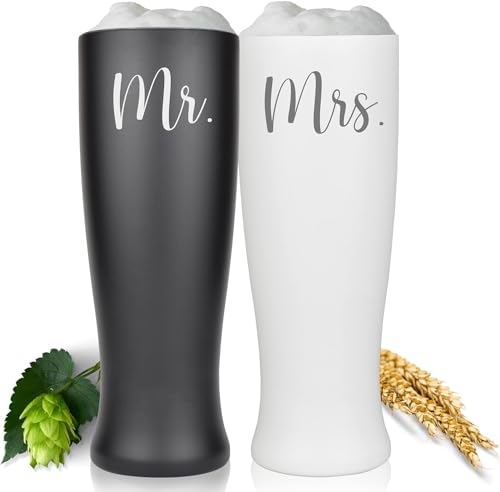 Milu® vaso de cerveza de trigo personalizado con grabado juego de 2 - regalo de San Valentín boda Día del Padre Día de la Madre Navidad regalo de amor cumpleaños mujeres y hombres (MR & MRS)