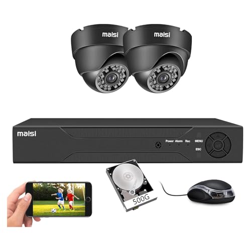 maisi 4 Channel 1080P DVR CCTV Security Camera System w/ 500GB Hard Drive Disk, 2x 2MP Surveillance Dome Camera, Night Vision, Email & APP Alert, Indoor Use Only