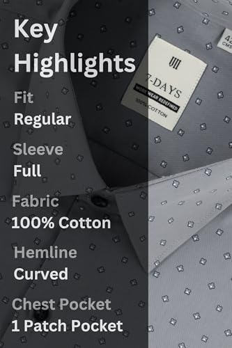 Image of 7-DAYS Men's Premium Printed Shirt - 100% Cotton, Regular Fit, Full Sleeve, with Pocket - Versatile for Formal Occasions and Casual Wear