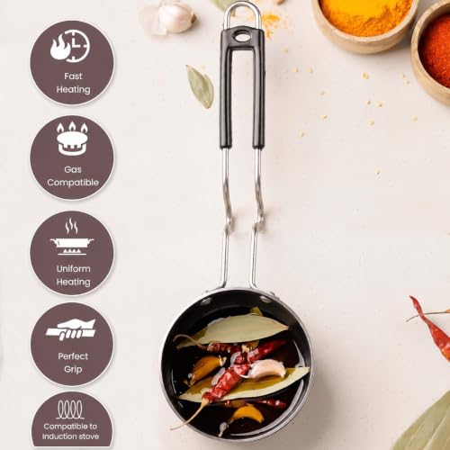 Image of Thalippu Karandi for Induction Stove Tadka Pan with Induction Base Flat Heavy Base Steel Handle