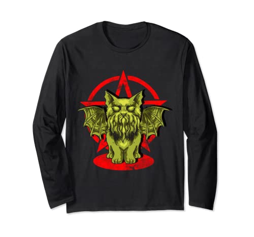 Cute & Funny Satanic Cathulhu Kawaii Cat Cthulhu Maglia a Manica