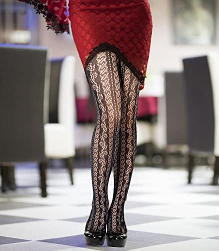 Chalier 4 Pairs Fishnet Stockings Tights Suspender Sexy Pantyhose Lace Thigh High Stockings For Women(Black,One Size) #TOP4