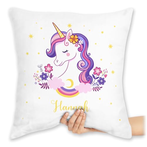 Kissen 40x40 Zierkissen - Einhorn Geschenk Einhörner I Unicorn - 40 x 40 cm - Weiß - einhornkissen Unicorns turnsackerl mädchen Einhorn-Kissen einhörnern Name kuschelkissen personalisierter with