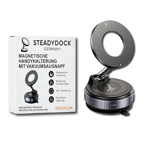 Steadydock Premium Magnetische Handyhalterung Auto, Büro & Zuhause | Vakuum-Saugfuß, 360° Drehbar | Für alle Smartphones...